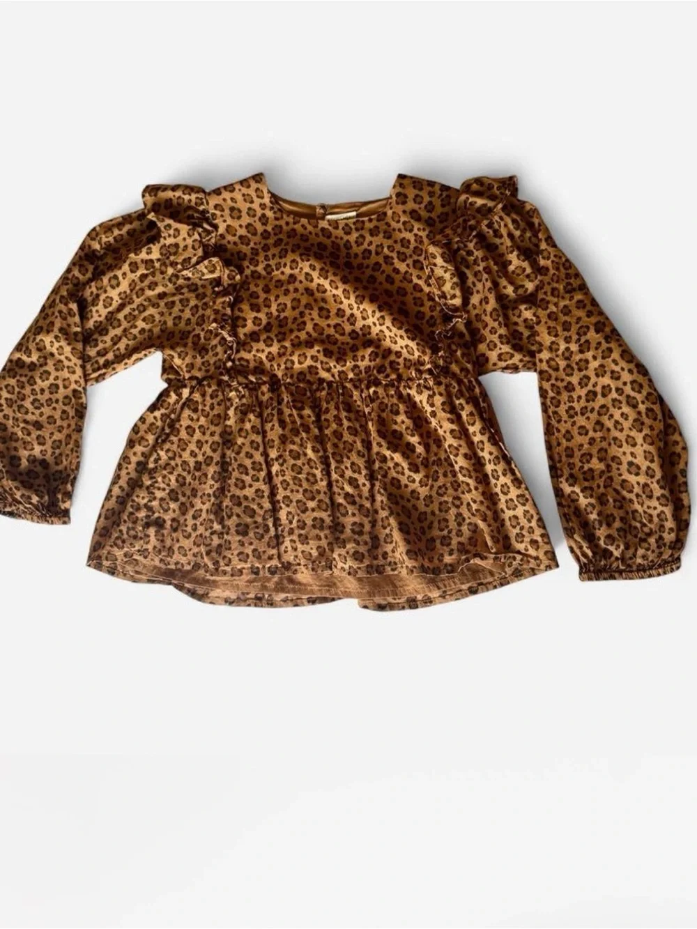 Crewcuts Brown Leopard Print Ruffle Peplum Top